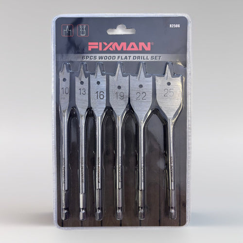 6-Piece Spade Drill Bit Set for Wood (10–25mm / 6" Length), Professional Flat Wood Boring Bit Kit with 1/4" Quick-Change Hex Shank for Electric Drills & Impact Drivers