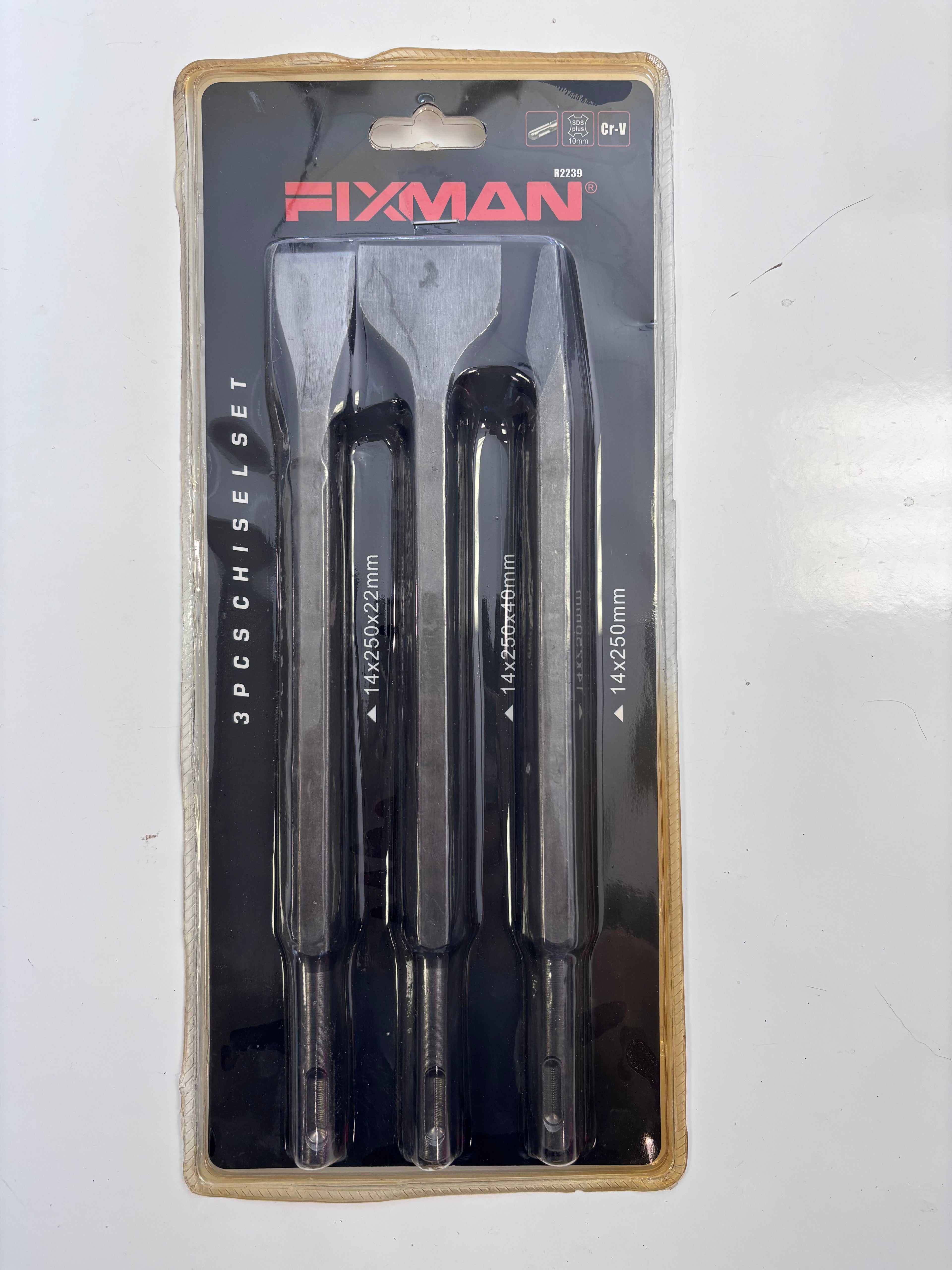 3-Piece SDS Plus Chisel Bit Set,10inch, Heavy-Duty Chrome Vanadium Steel (Cr-V) Masonry Chisels for Rotary Hammer Drill – Flat, Wide Flat & Point Chisels (10" Length)