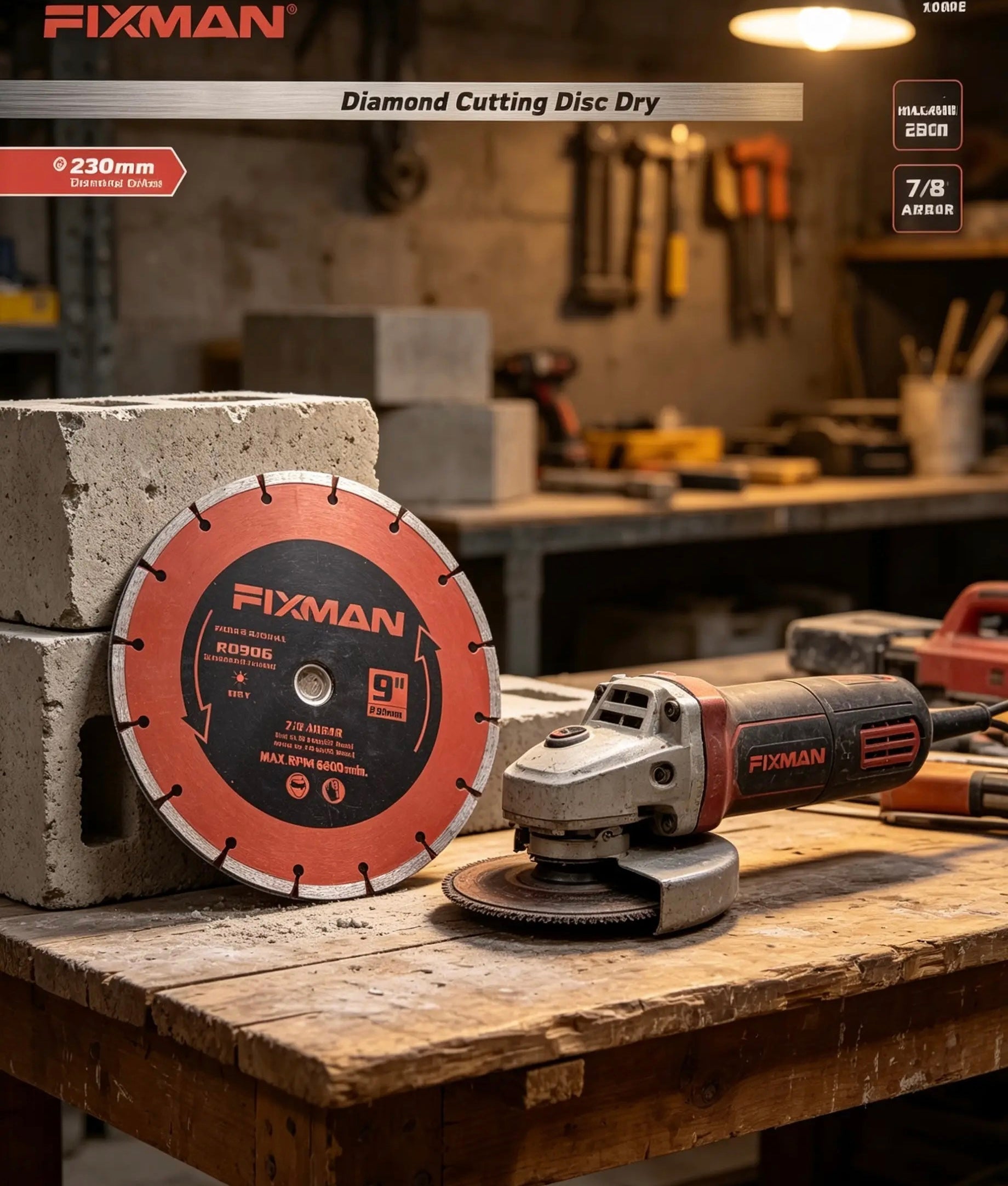 9-Inch Dry Diamond Saw Blade, 7/8" Arbor – Professional Segmented Diamond Cutting Disc for Concrete, Brick, Granite, Stone & Masonry (Max 6,600 RPM)